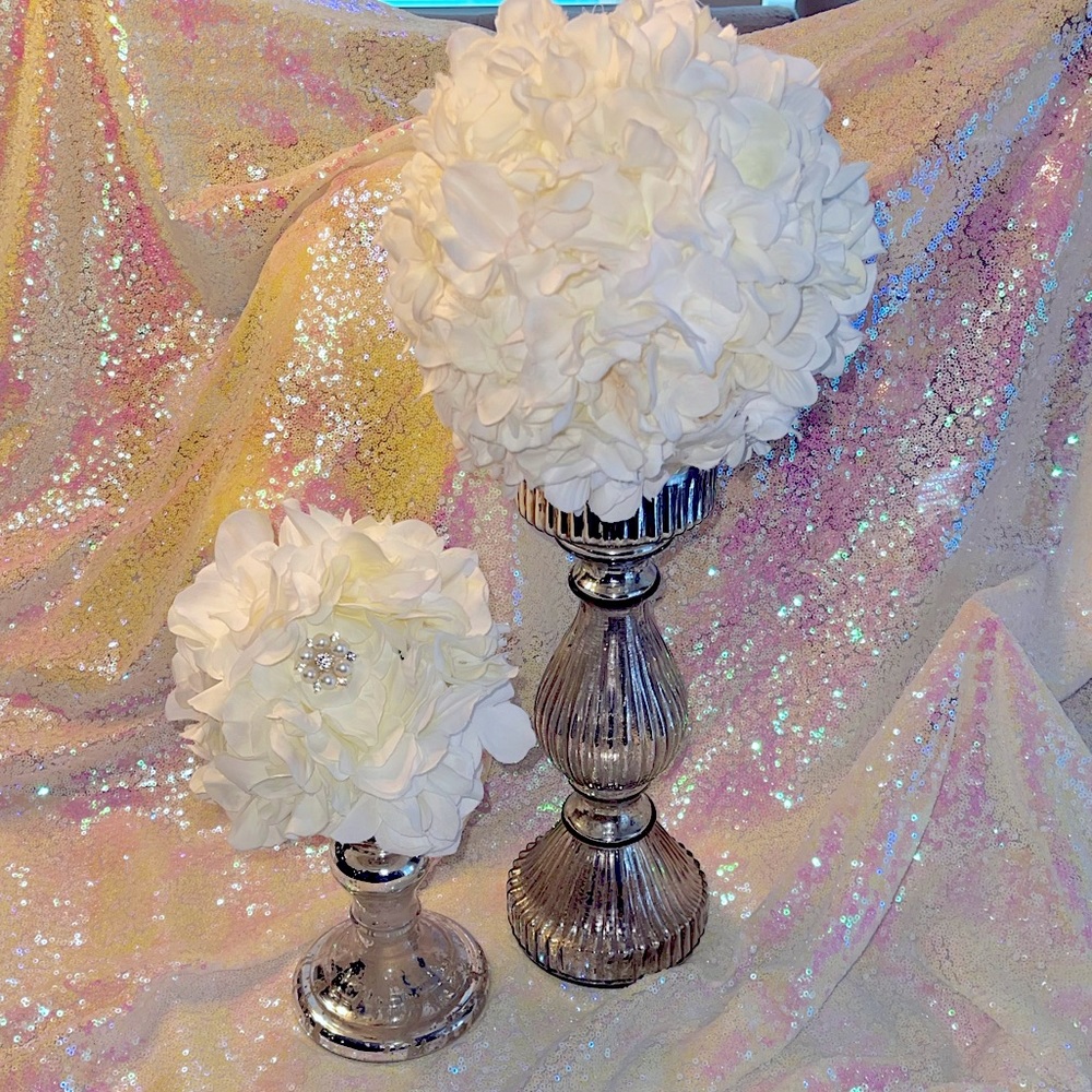2-FLORAL KISSING BALLS White & Ivory Hydrangeas Bridal Shower Wedding Decor